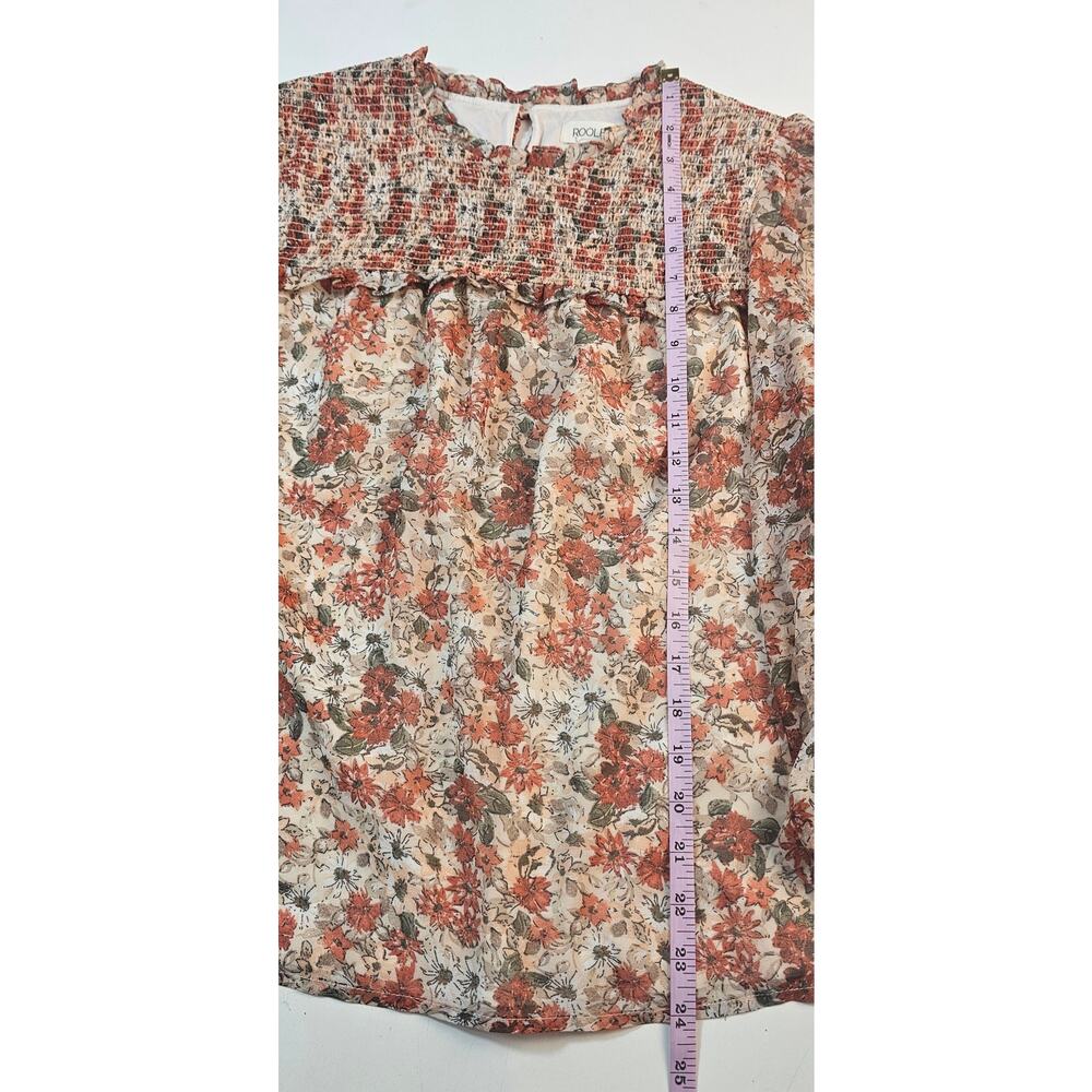 Roolee Sz M Chiffon Semi Lined Mong Sleeve Cottagecore Ruffle Peasant Top Euc — image 7 of 8